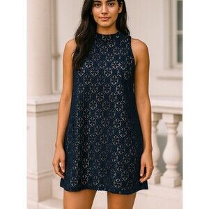 Lush brand dress nude with black lace overlay tunic halter style dress SZ SM